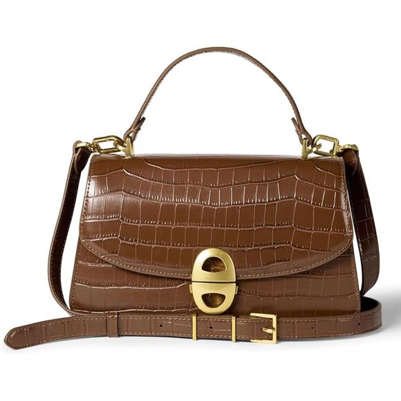 Tan Faux Crocodile - Women’s Top Handle Handbag - Picture 1 of 5